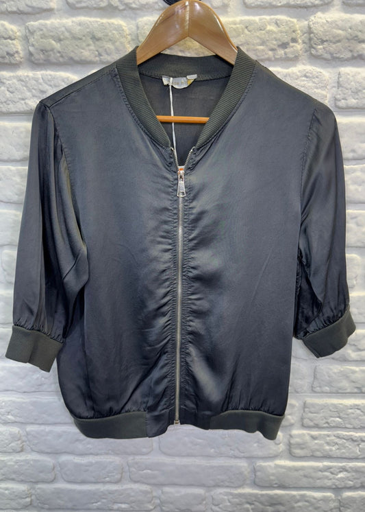 Charcoal Grey Silk Mix 1/2 Sleeve Bomber Jacket