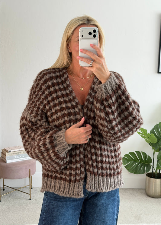 Chocolate/Taupe Cosy Stripe Cardigan