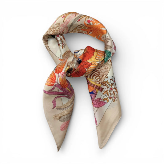 Beige Jungle Square Silk Touch Scarf 70cm