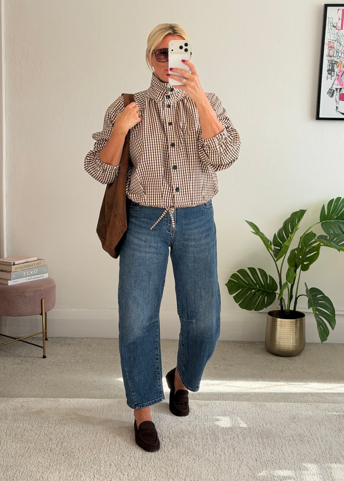 Chocolate Check Funnel Neck Jacket