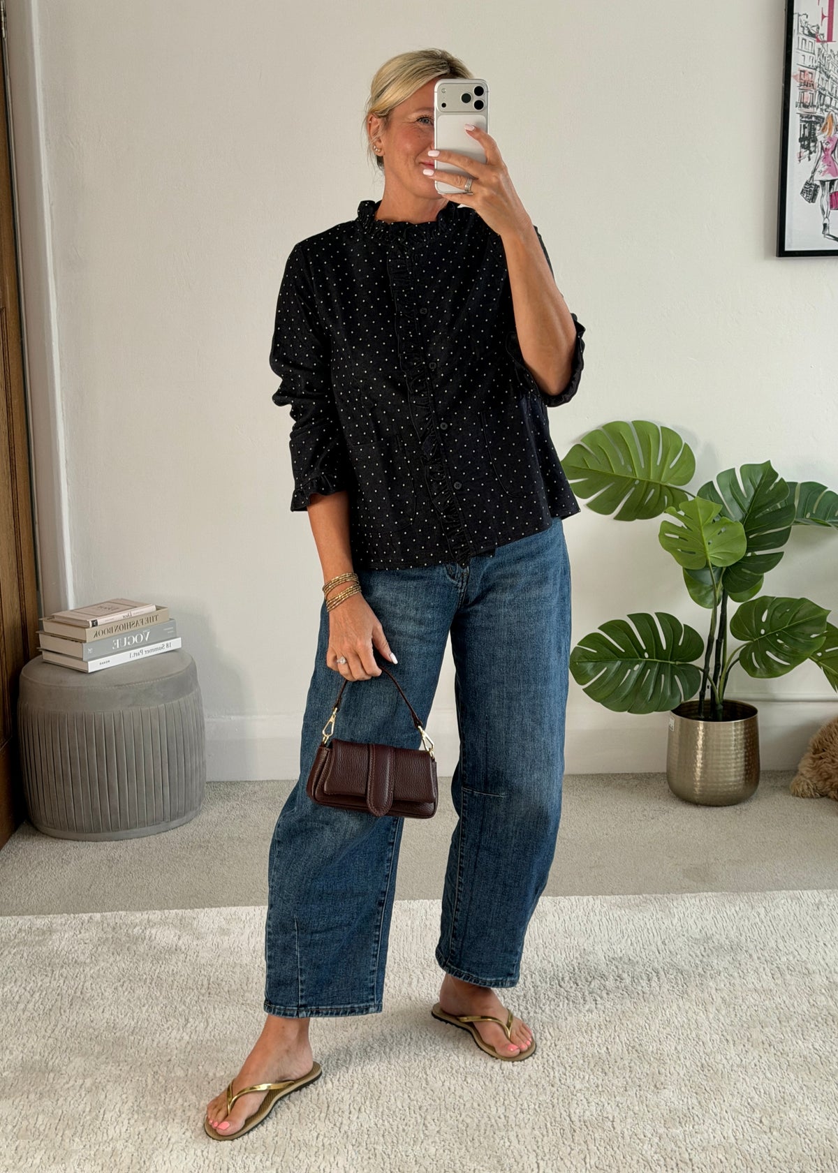 Navy Polka Dot Frill Shacket