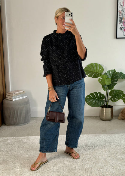 Navy Polka Dot Frill Shacket