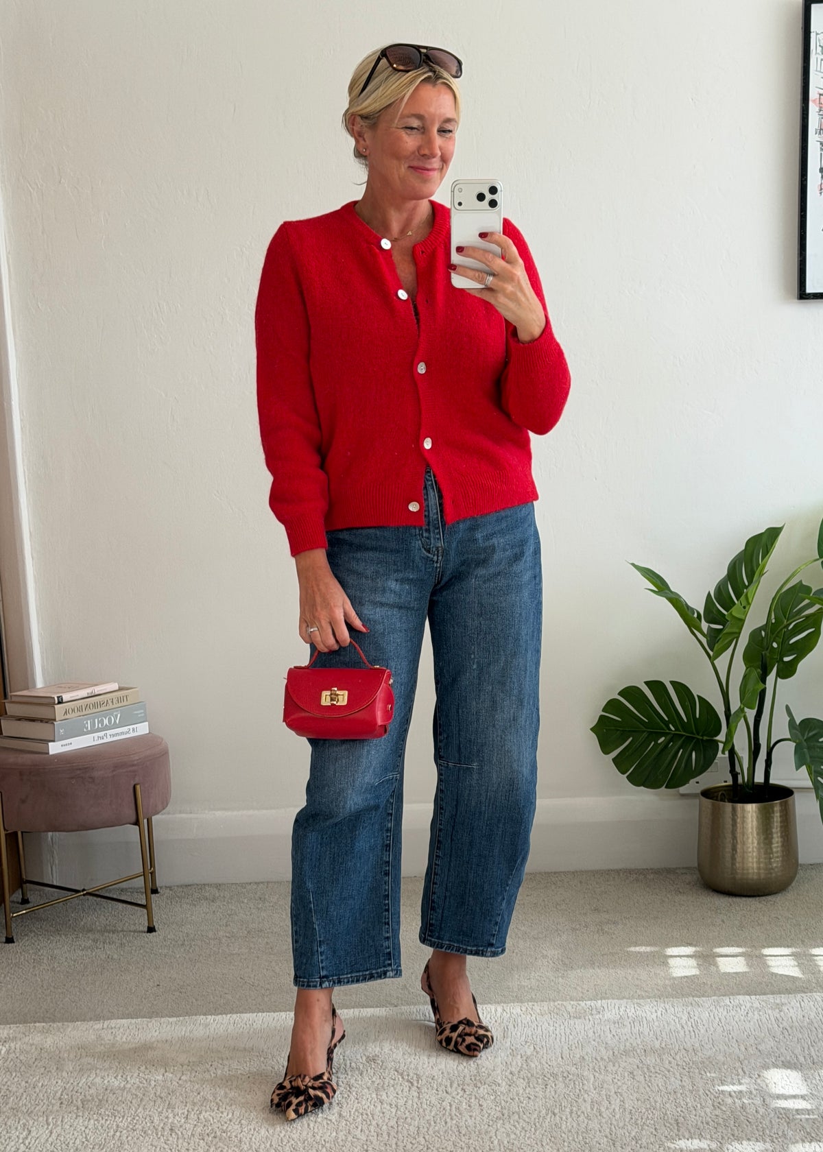 Red Alpaca Mix Button Cardigan