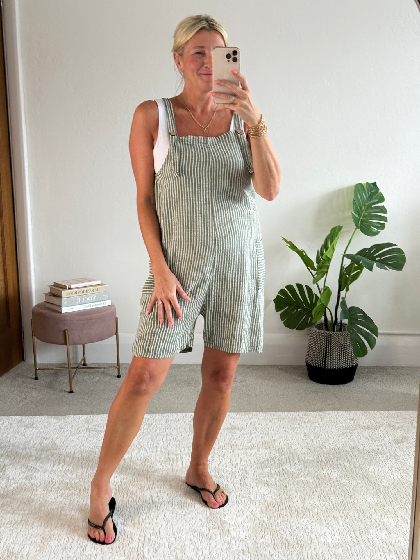 Khaki Stripe Dungaree Playsuit