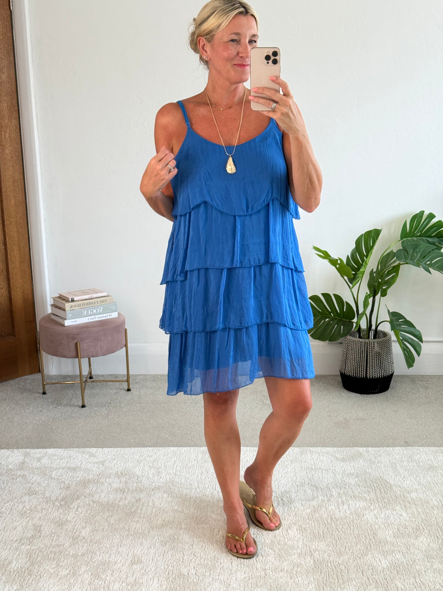 Cobalt Silk Mix Strappy Frill Dress