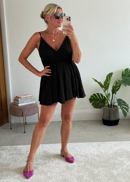 Black V-Neck Playsuit