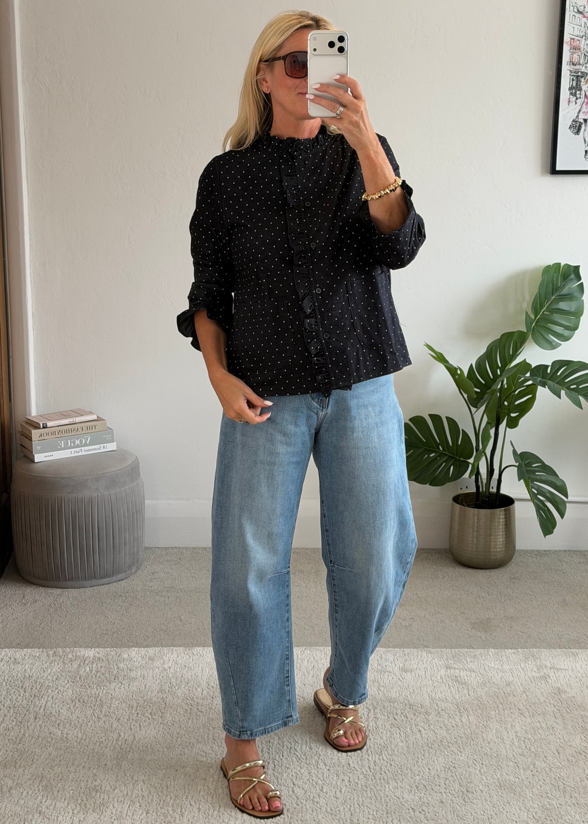Navy Polka Dot Frill Shacket