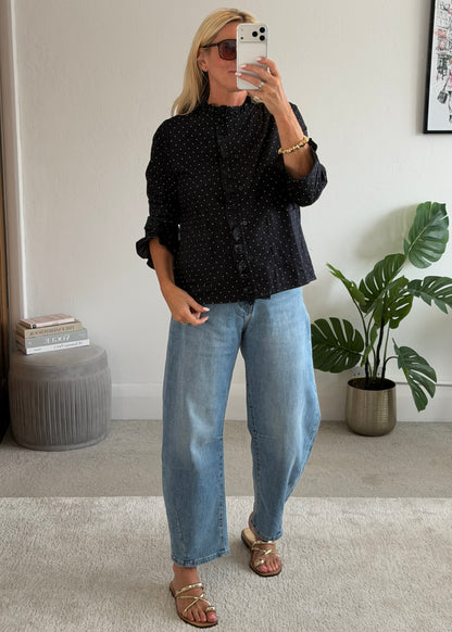 Navy Polka Dot Frill Shacket