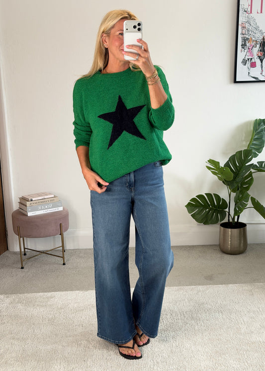 Green/Navy Star Crew Neck Jumper