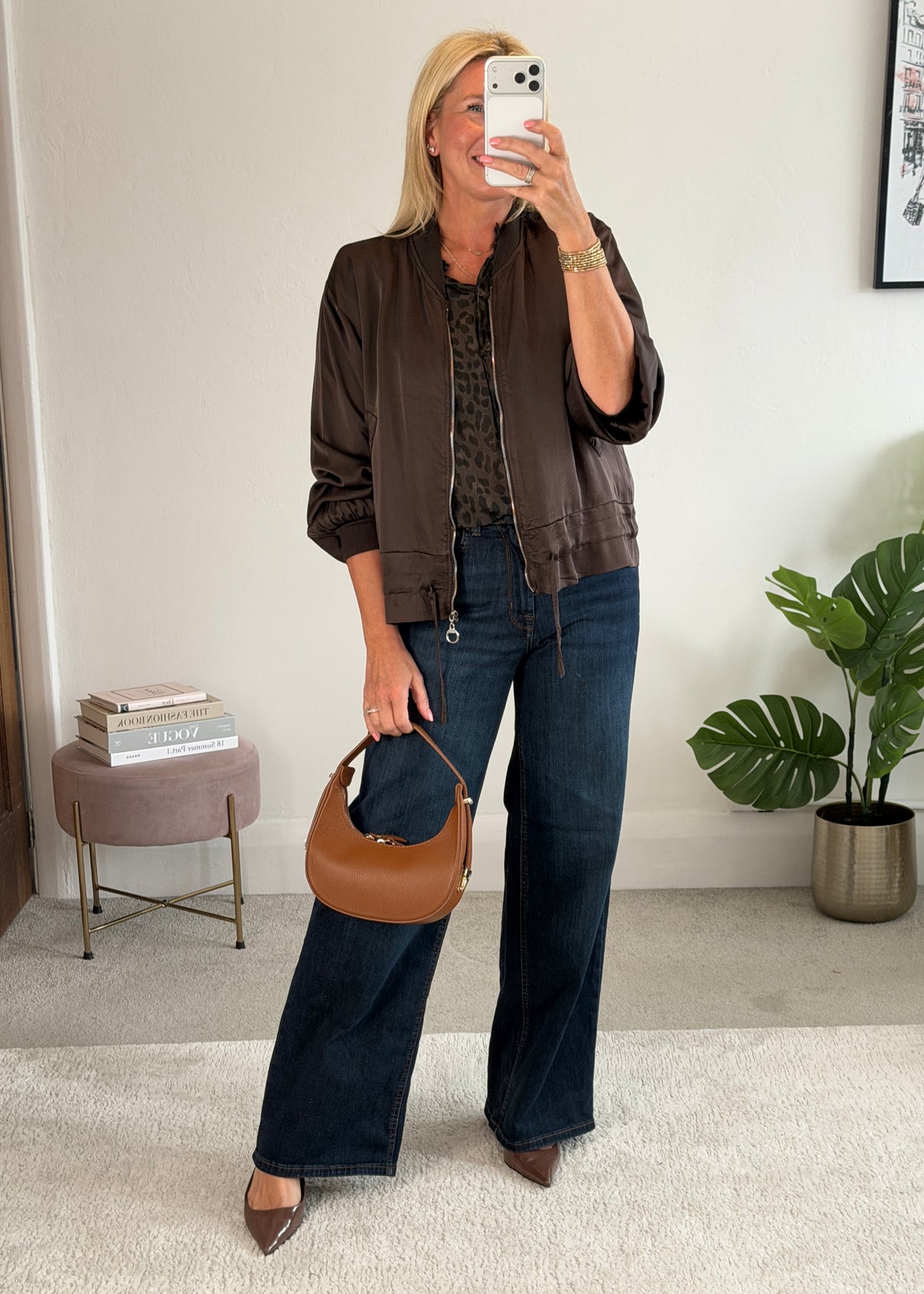 Chocolate Leopard 3/4 Puff Sleeve Blouse
