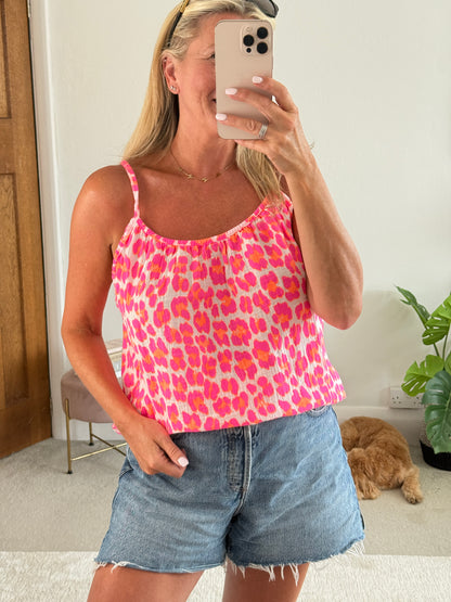Pink/Neon Orange Leopard Print Cheesecloth Cami Top