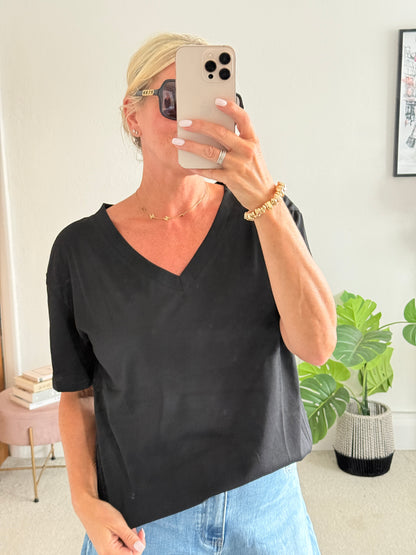 Black Relaxed V-Neck T-Shirt