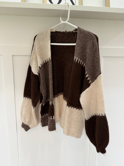Brown/Mocha Patchwork Contrast Stitch Cosy Cardigan