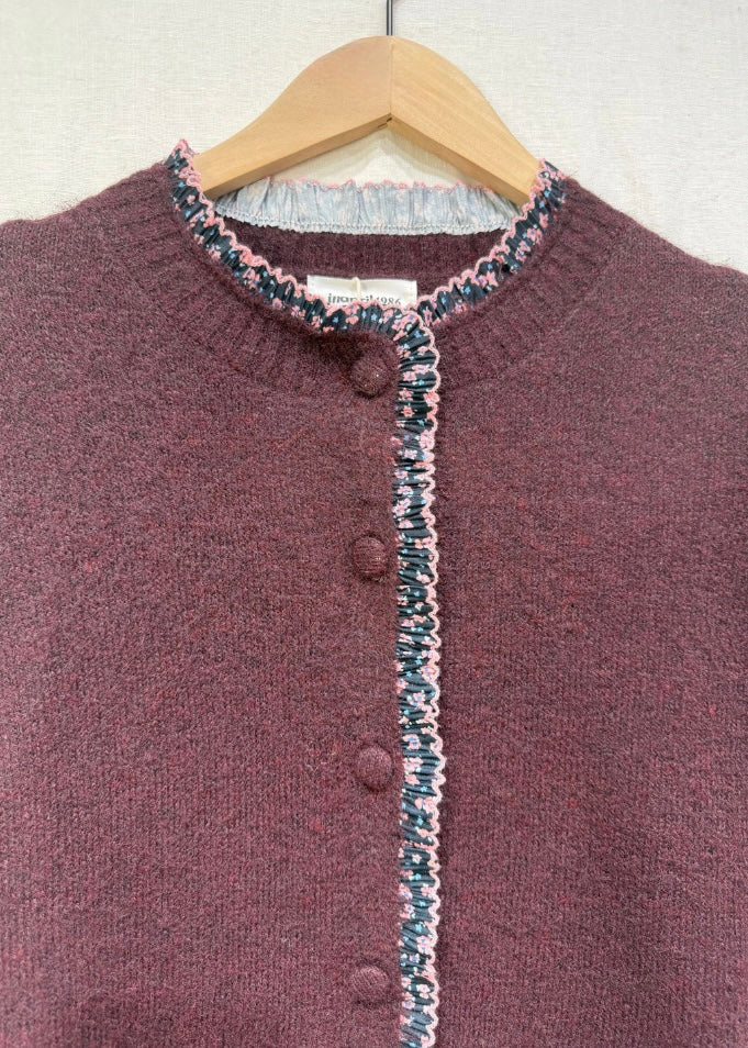Plum/Pink Floral Frill Trim Cardigan