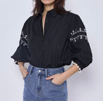 White Puff Sleeve Pom Pom Shirt