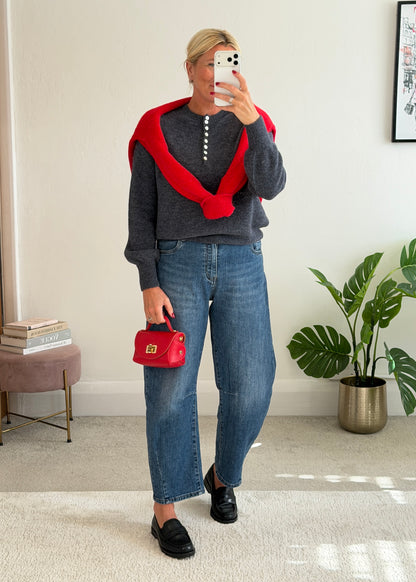 Grey Alpaca Mix Button Jumper