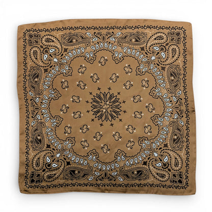 Tan Paisley Bandana Square Silk Touch Scarf 70cm