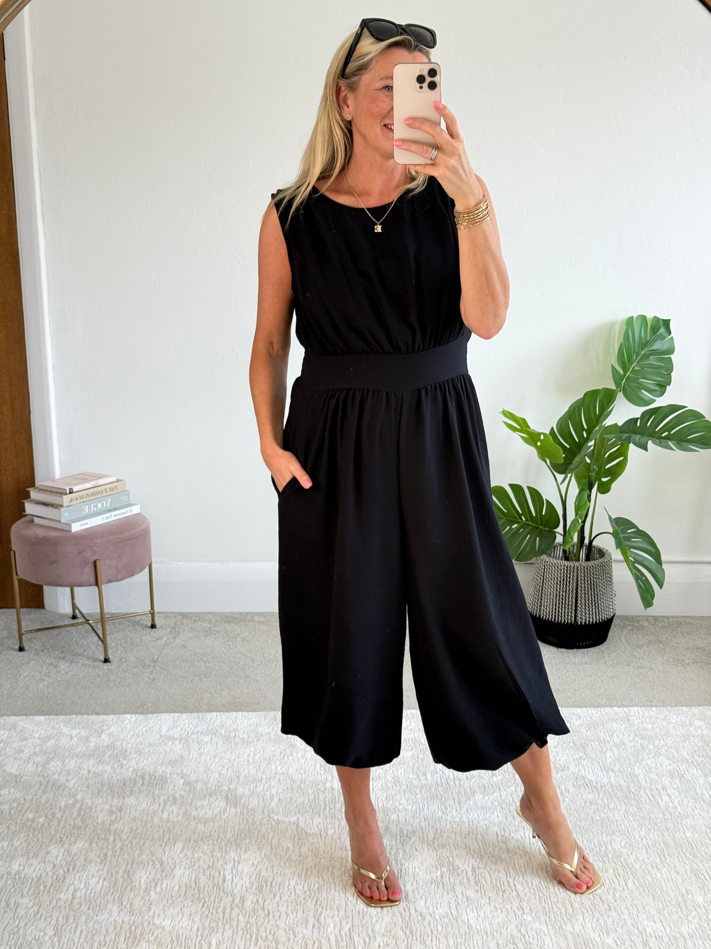 Black Elasticated Sleeveless Harem Jumpsuit