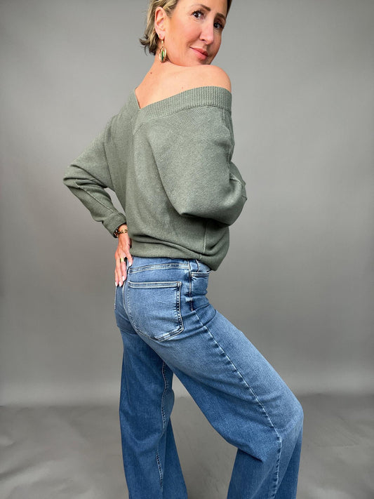 Madison Medium Blue High Waist Wide Leg Jeans
