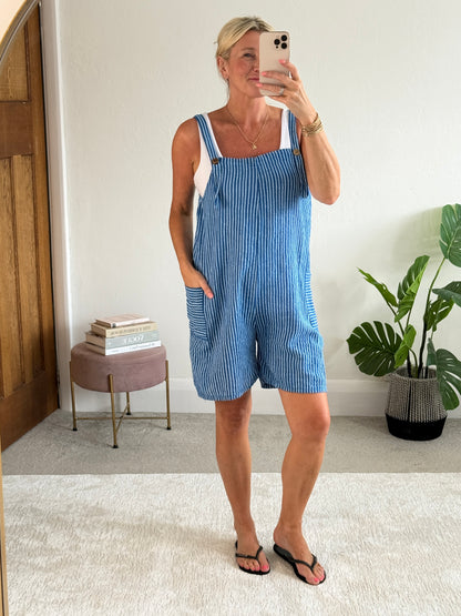 Cobalt Stripe Dungaree Playsuit
