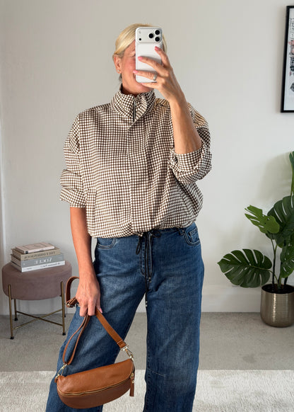Chocolate Check Funnel Neck Jacket