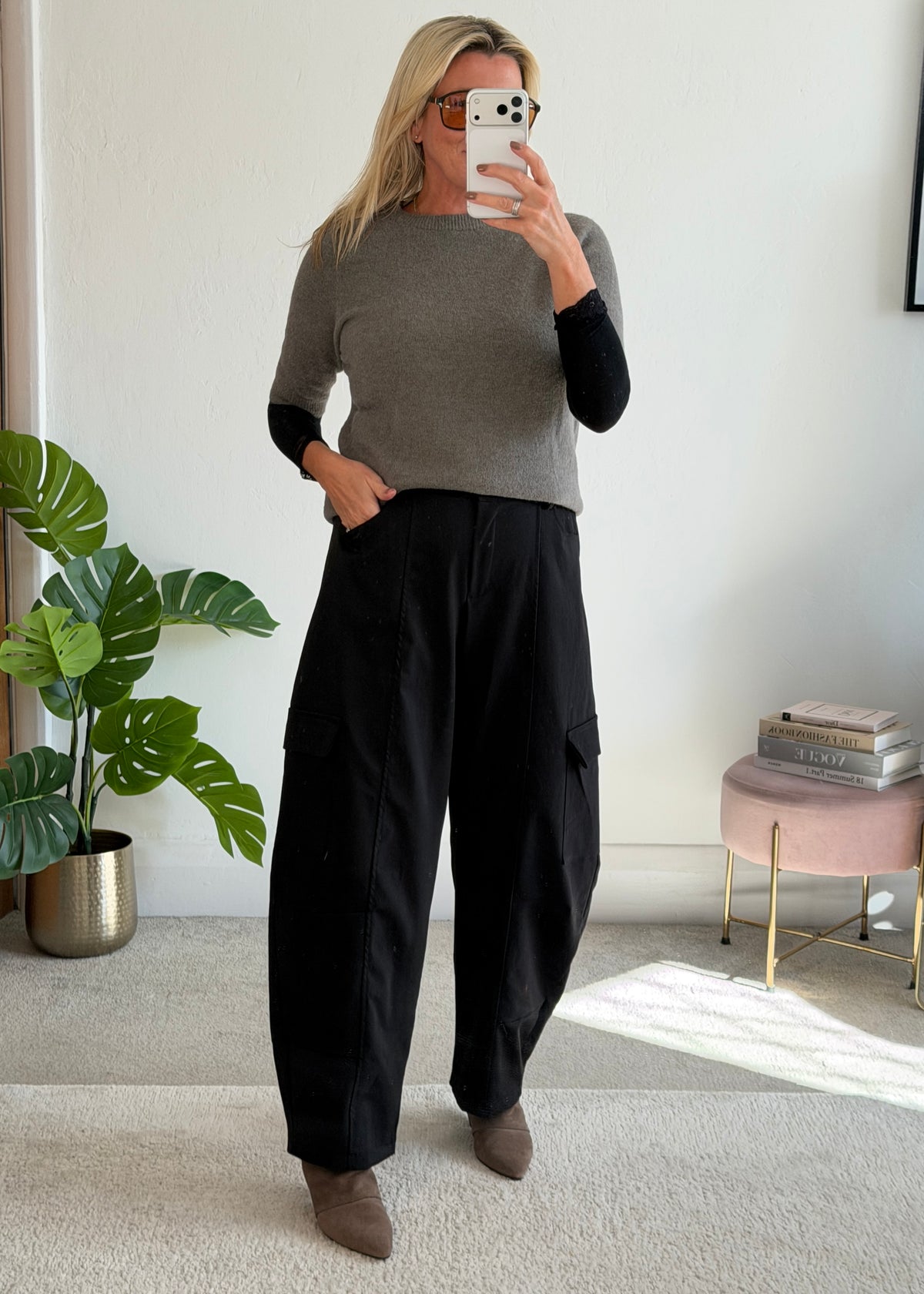 Black Barrel Leg Cargo Trousers