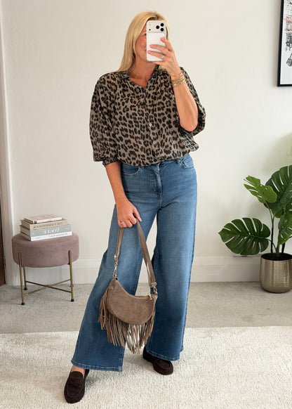 Mocha Leopard 3/4 Puff Sleeve Blouse