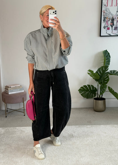 Black Check Funnel Neck Jacket