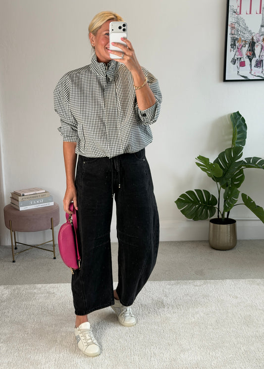 Black Check Funnel Neck Jacket