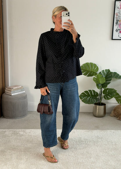 Navy Polka Dot Frill Shacket