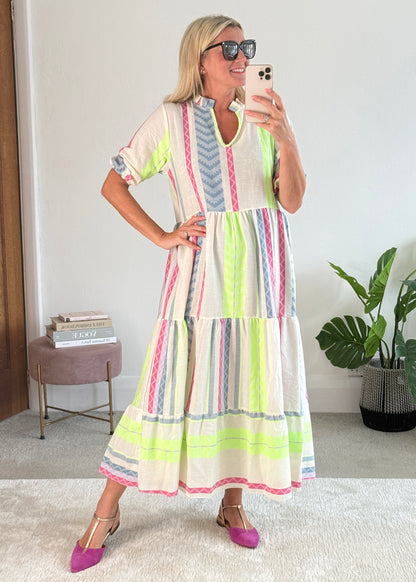 Neon/Blue Aztec Maxi Dress