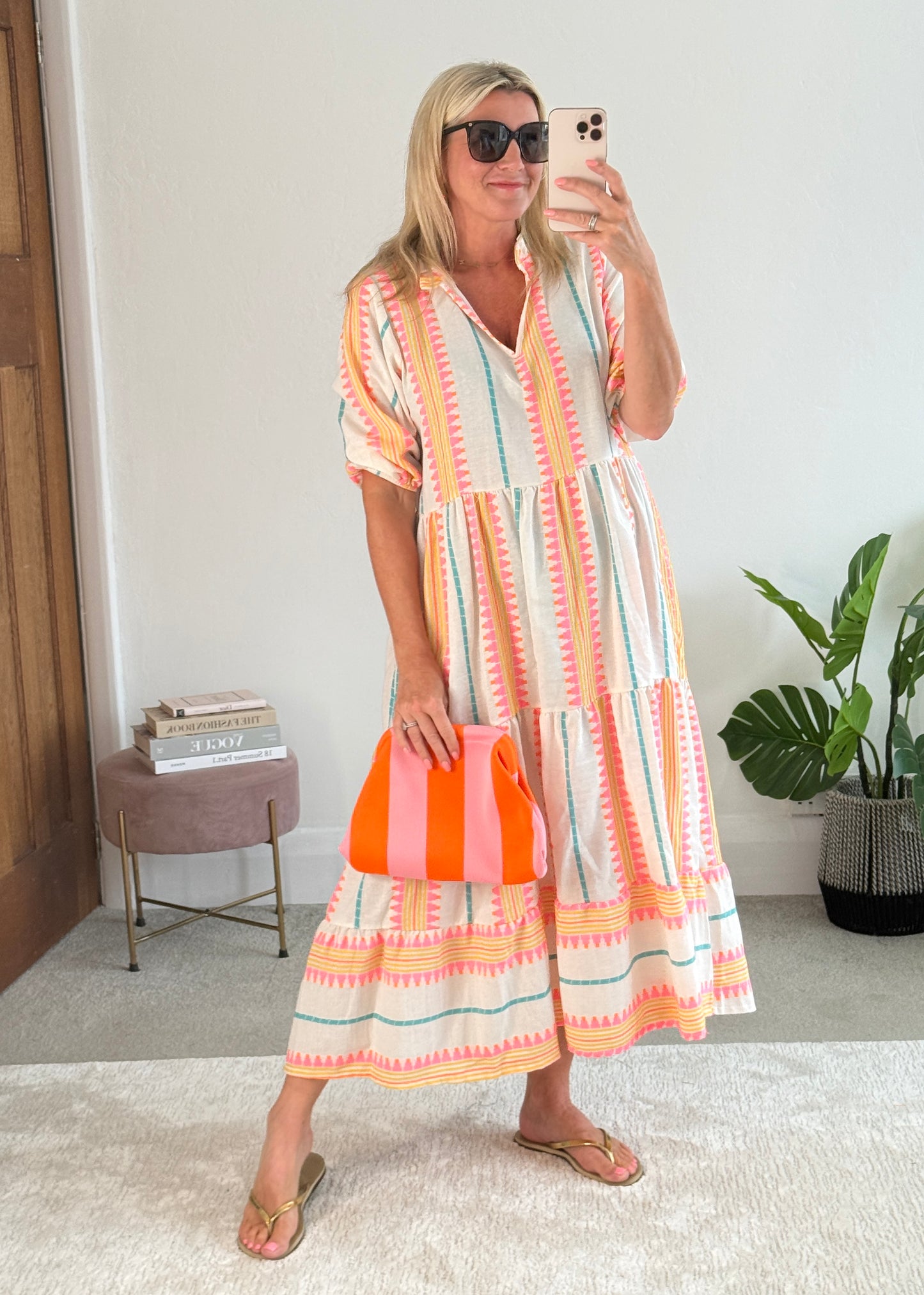 Pink/Orange Aztec Maxi Dress