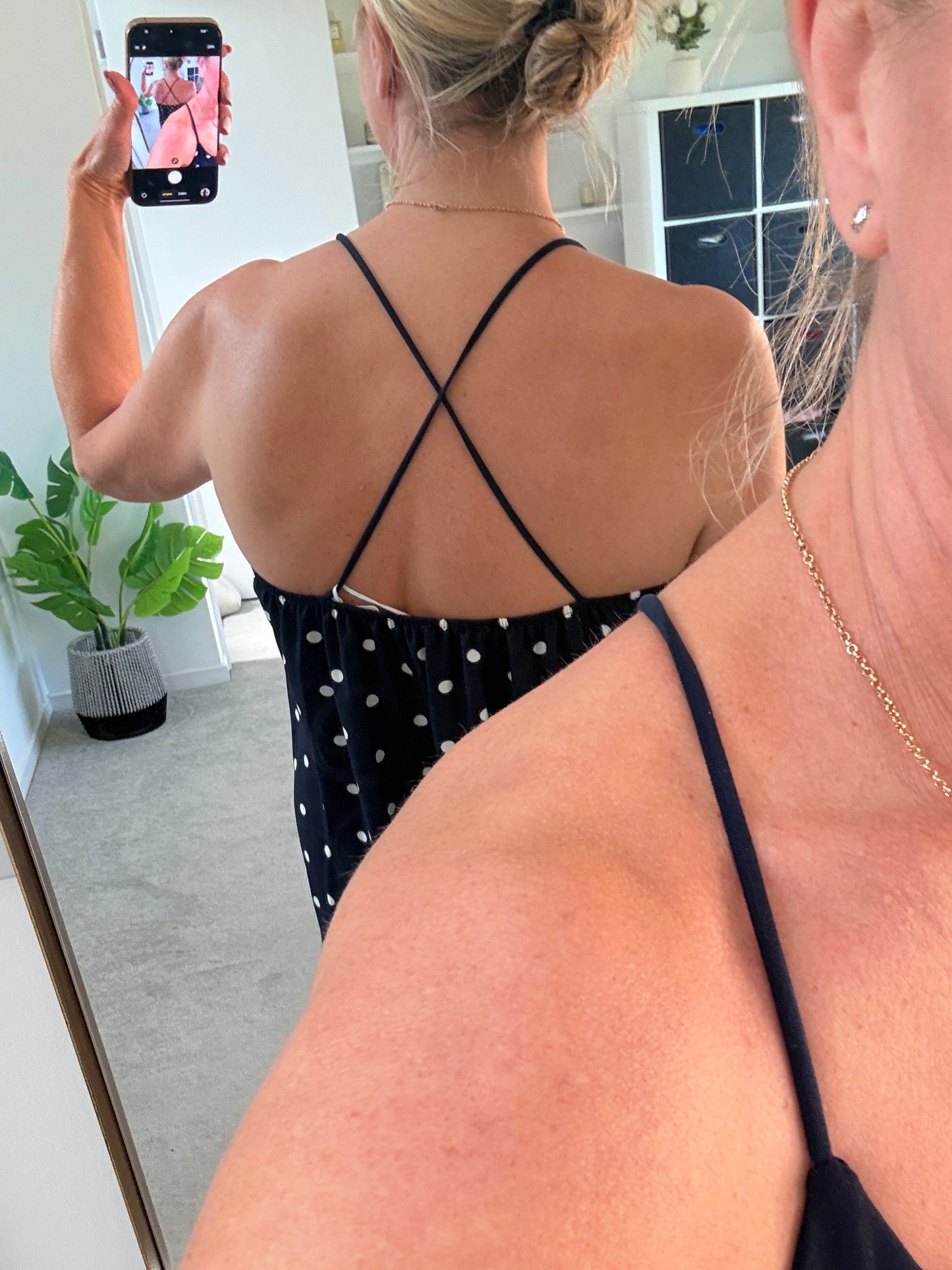Navy/White Polka Dot Strappy Maxi Dress