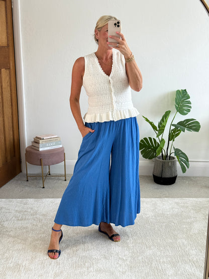 Cobalt Stripe Palazzo Culottes