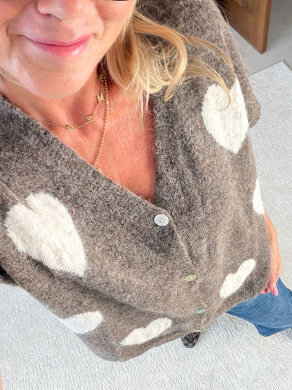 Chocolate/Cream Oversized Heart Cardigan