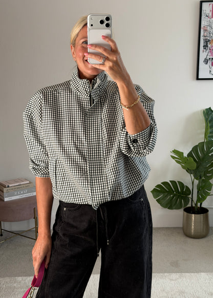Black Check Funnel Neck Jacket