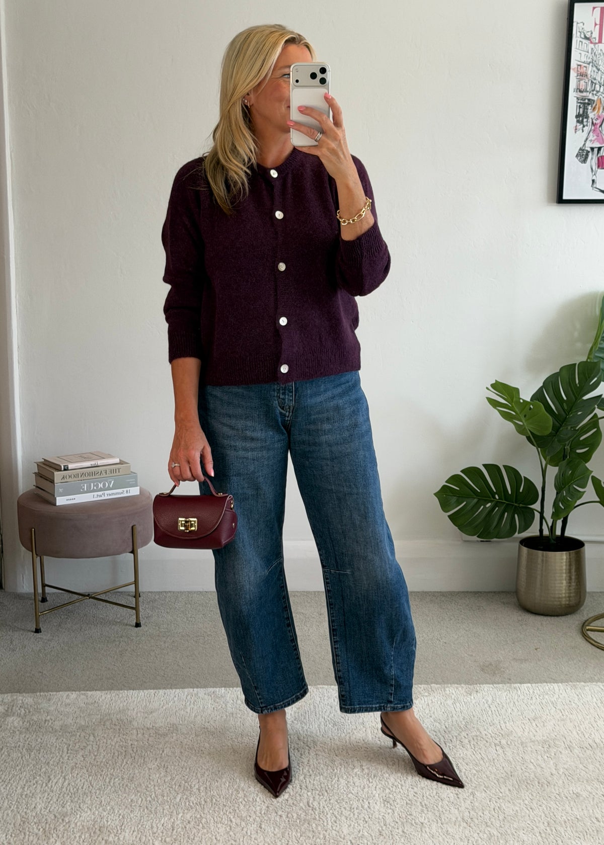 Plum Alpaca Mix Button Cardigan