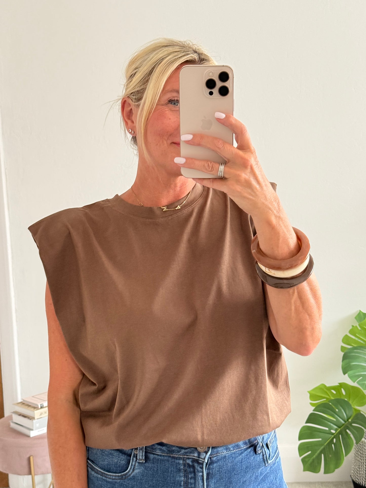 Chocolate Structured Shoulder T-Shirt