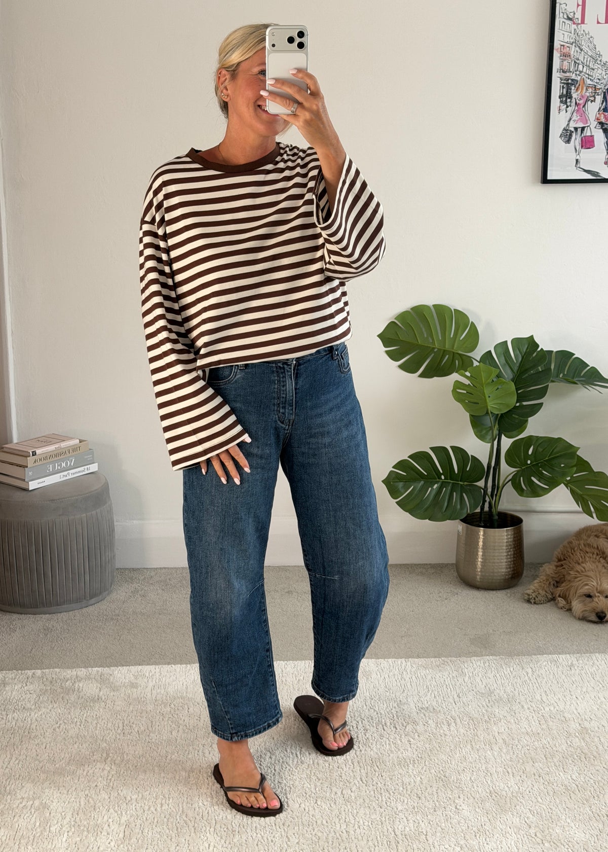 Chocolate/Cream Stripe Relaxed T Shirt