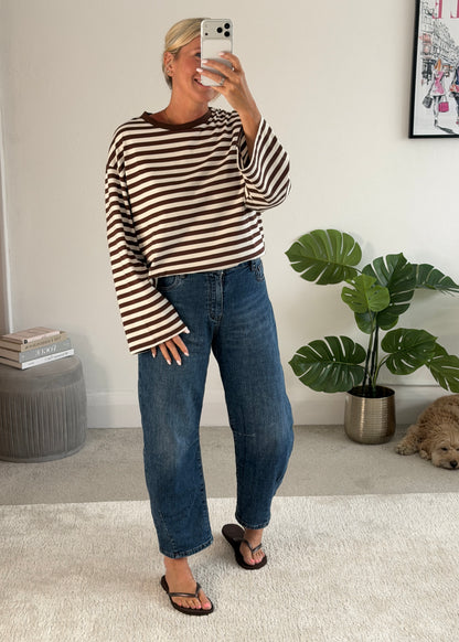 Chocolate/Cream Stripe Relaxed T Shirt
