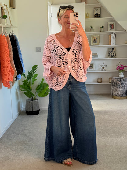 Baby Pink Circle Design Crochet Cardigan