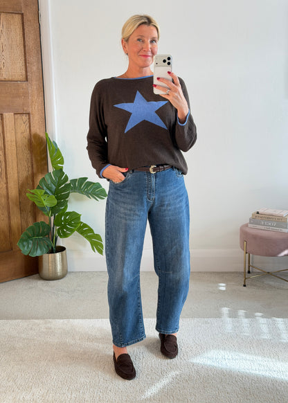 Chocolate/Cornflower Cashmere Mix Star Jumper