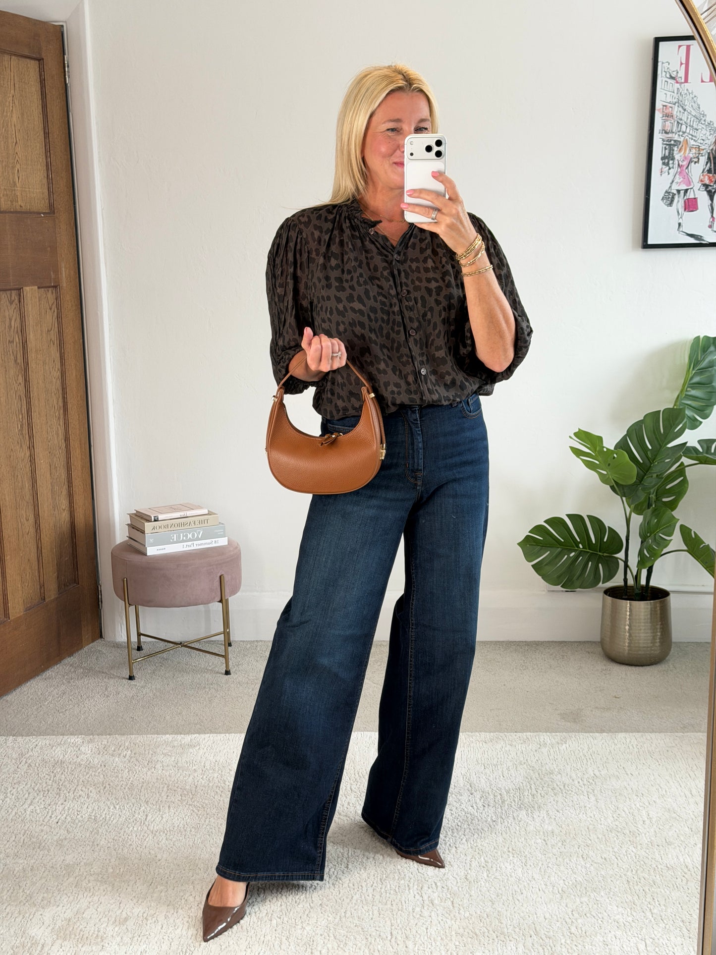 Chocolate Leopard 3/4 Puff Sleeve Blouse
