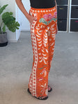 Orange Silk Mix Printed Trousers