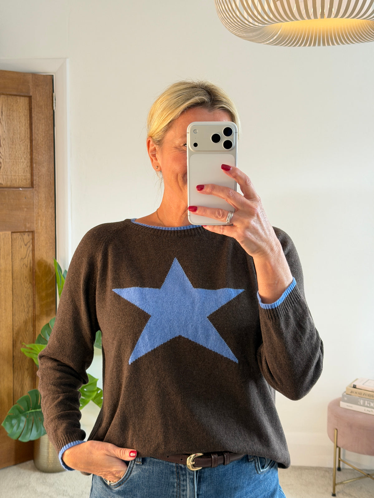 Chocolate/Cornflower Cashmere Mix Star Jumper