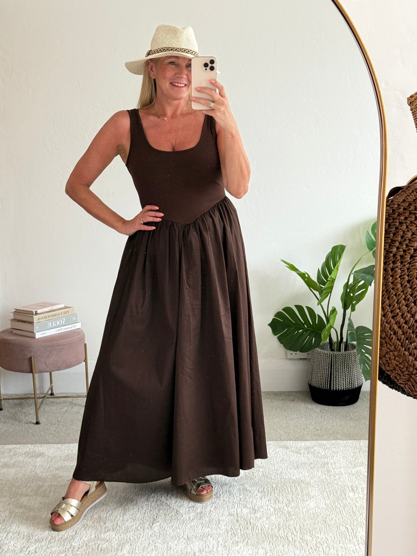 Chocolate V Waist Pocket Maxi Dress