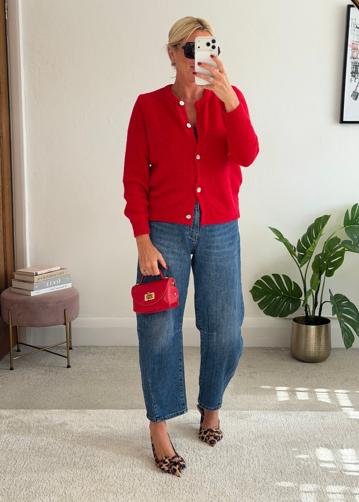 Red Alpaca Mix Button Cardigan