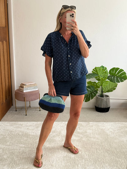 Navy Star Frill Sleeve Blouse