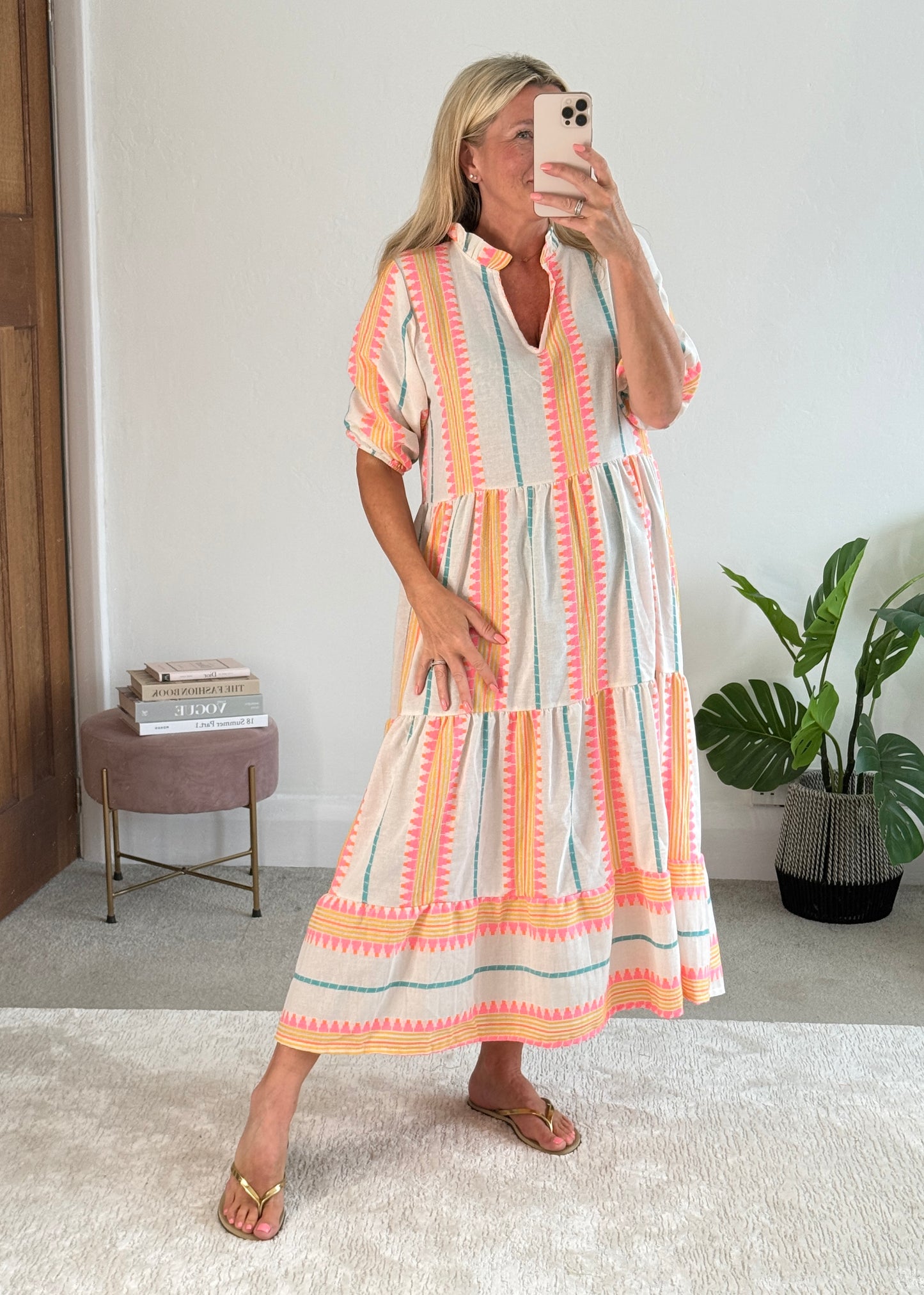 Pink/Orange Aztec Maxi Dress