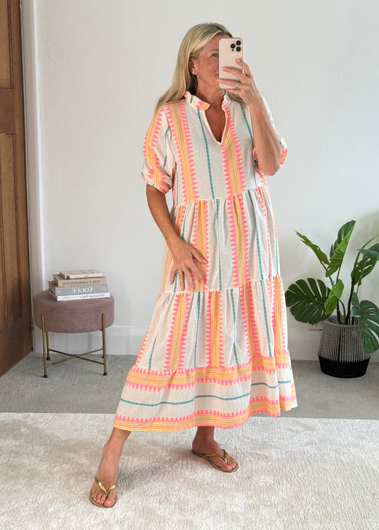 Pink/Orange Aztec Maxi Dress